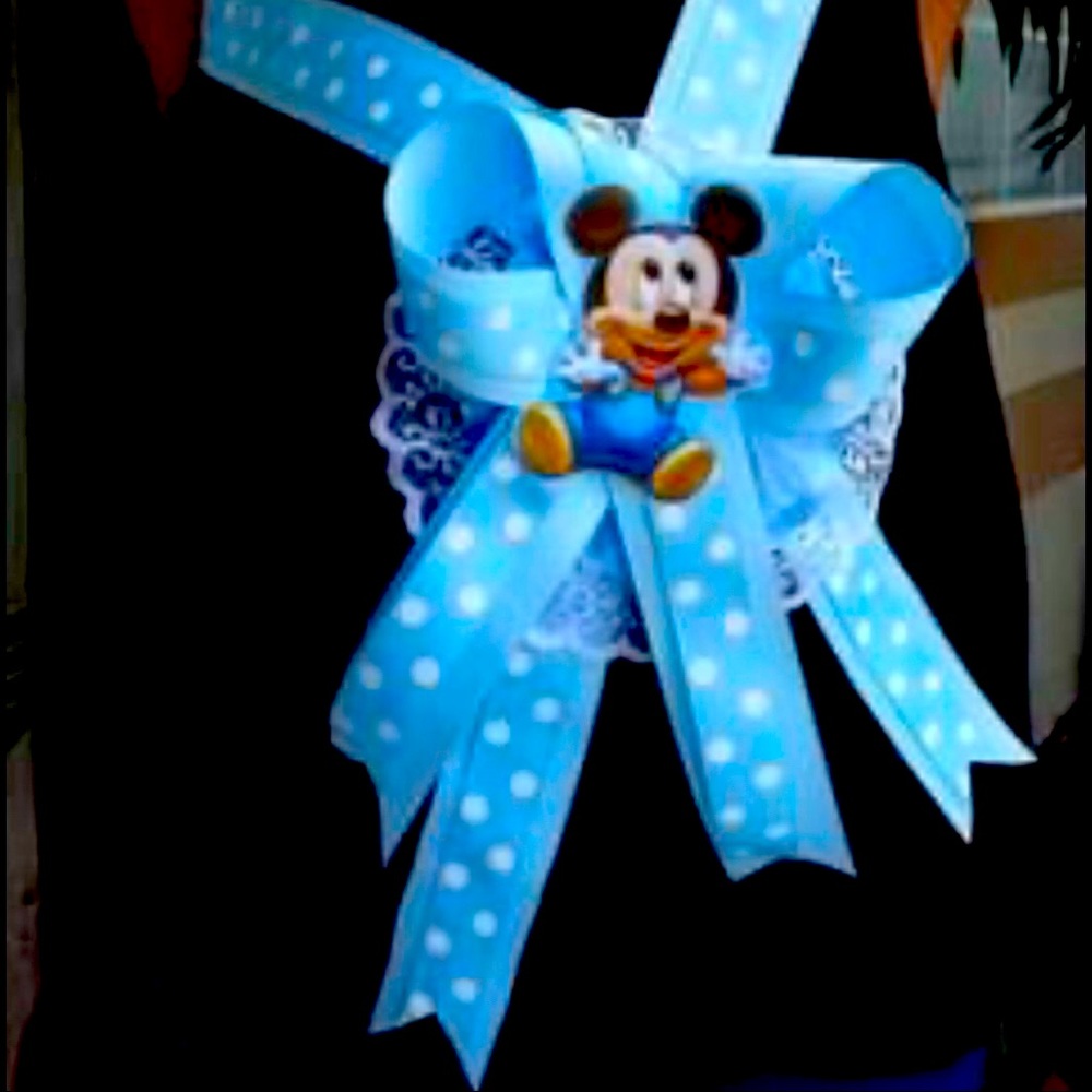 Baby Shower Mickey Mouse Mom To Be It's a Boy Sash Blue Ribbon and Corsage